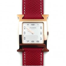 Heure H Rose Gold on Red Epsom Leather Strap