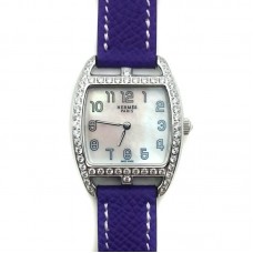 Cape Cod Tonneau Steel with Diamond Bezel on Purple Epsom Leather Strap