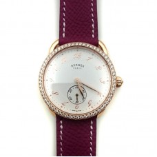Arceau Petite Rose Gold with Diamond Bezel on Violet Epsom Leather Strap