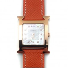 Heure H Rose Gold with Diamond Markers on Orange Epsom Leather Strap
