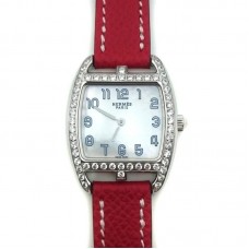 Cape Cod Tonneau Steel with Diamond Bezel on Red Epsom Leather Strap