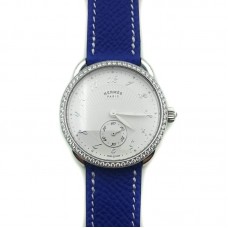 Arceau Petite Steel with Diamond Bezel on Blue Epsom Leather Strap