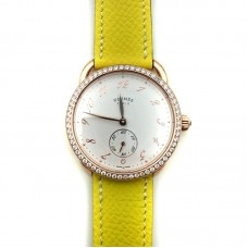 Arceau Petite Rose Gold with Diamond Bezel on Yellow Epsom Leather Strap