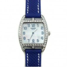 Cape Cod Tonneau Steel with Diamond Bezel on Blue Epsom Leather Strap