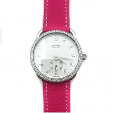 Arceau Petite Steel with Diamond Bezel on Pink Epsom Leather Strap