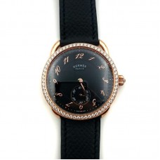 Arceau Petite Rose Gold with Diamond Bezel Black Dial on Black Fjord Leather Strap Arceau Petite Rose Gold with Diamond Bezel Black Dial on Black Fjord Leather Strap