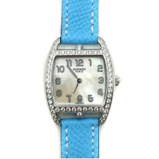 Cape Cod Tonneau Steel with Diamond Bezel on Light Blue Epsom Leather Strap