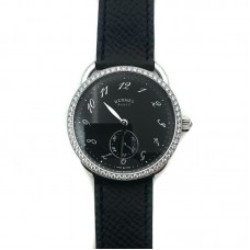 Arceau Petite Steel Black Dial with Diamond Bezel on Black Epsom Leather Strap