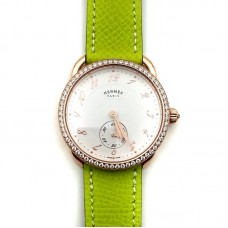 Arceau Petite Rose Gold with Diamond Bezel on Green Epsom Leather Strap