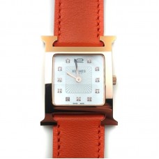 Heure H Rose Gold with Diamond Markers on Orange Fjord Leather Strap