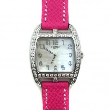 Cape Cod Tonneau Steel with Diamond Bezel on Pink Epsom Leather Strap