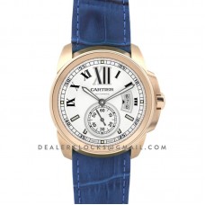Calibre de Cartier White Dial in Rose Gold on Blue Leather Strap Calibre de Cartier White Dial in Rose Gold on Blue Leather Strap
