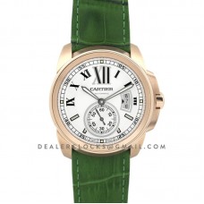 Calibre de Cartier White Dial in Rose Gold on Green Leather Strap Calibre de Cartier White Dial in Rose Gold on Green Leather Strap