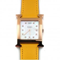 Heure H Rose Gold with Diamond Markers on Yellow Fjord Leather Strap