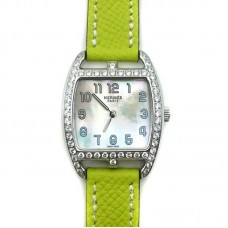 Cape Cod Tonneau Steel with Diamond Bezel on Green Epsom Leather Strap