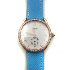 Arceau Petite Rose Gold with Diamond Bezel on Light Blue Epsom Leather Strap