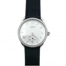 Arceau Petite Steel with Diamond Bezel on Black Epsom Leather Strap