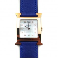 Heure H Rose Gold with Diamond Markers on Blue Fjord Leather Strap