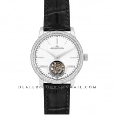 Master Grande Tradition Tourbillon Cylindrique with Diamond Bezel in Steel on Black Leather Strap