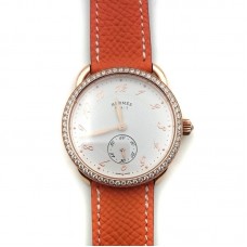 Arceau Petite Rose Gold with Diamond Bezel on Orange Epsom Leather Strap