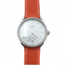 Arceau Petite Steel with Diamond Bezel on Orange Epsom Leather Strap