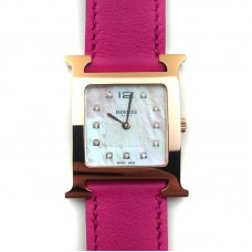 Heure H Rose Gold with Diamond Markers on Pink Fjord Leather Strap