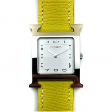 Heure H Steel with Diamond Markers on Yellow Epsom Leather Strap Heure H Steel with Diamond Markers on Yellow Epsom Leather Strap