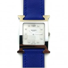 Heure H Steel with Diamond Markers on Blue Epsom Leather Strap