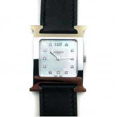 Heure H Steel with Diamond Markers on Black Fjord Leather Strap