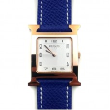 Heure H Rose Gold on Blue Epsom Leather Strap