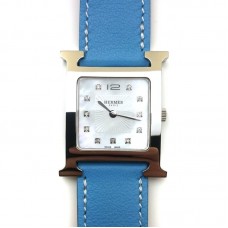 Heure H Steel with Diamond Markers on Light Blue Fjord Leather Strap