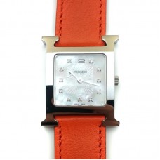 Heure H Steel with Diamond Markers on Orange Fjord Leather Strap