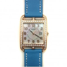 Cape Cod GM Quartz Rose Gold with Diamond Bezel on Light Blue Fjord Leather Strap