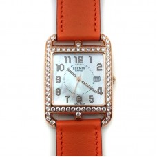 Cape Cod GM Quartz Rose Gold with Diamond Bezel on Orange Fjord Leather Strap