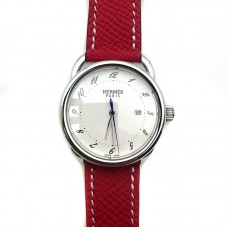 Arceau Steel on Red Epsom Leather Strap Arceau Steel on Red Epsom Leather Strap