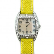 Cape Cod Tonneau Steel with Diamond Bezel on Yellow Epsom Leather Strap