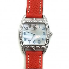 Cape Cod Tonneau Steel with Diamond Bezel on Orange Epsom Leather Strap