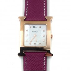 Heure H Rose Gold with Diamond Markers on Violet Epsom Leather Strap