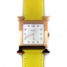 Heure H Rose Gold with Diamond Markers on Yellow Epsom Leather Strap