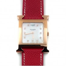 Heure H Rose Gold with Diamond Markers on Red Epsom Leather Strap