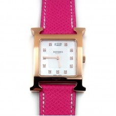 Heure H Rose Gold with Diamond Markers on Pink Epsom Leather Strap