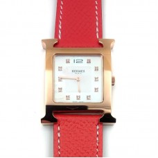Heure H Rose Gold with Diamond Markers on Vermilion Epsom Leather Strap