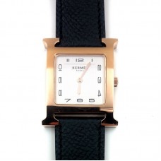 Heure H Rose Gold on Black Epsom Leather Strap