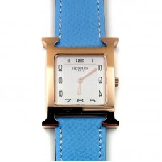 Heure H Rose Gold on Light Blue Epsom Leather Strap