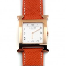 Heure H Rose Gold on Orange Epsom Leather Strap