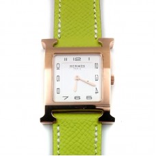 Heure H Rose Gold on Green Epsom Leather Strap
