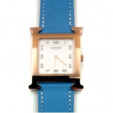 Heure H Rose Gold on Light Blue Fjord Leather Strap