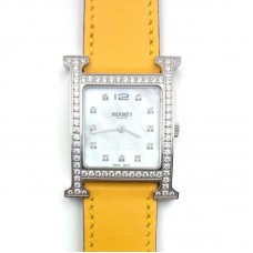 Heure H Steel with Diamond Bezel and Markers on Yellow Epsom Leather Strap