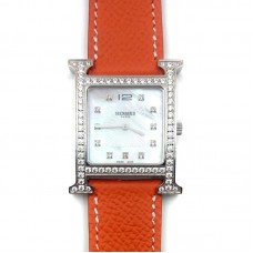Heure H Steel with Diamond Bezel and Markers on Orange Epsom Leather Strap Heure H Steel with Diamond Bezel and Markers on Orange Epsom Leather Strap