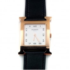 Heure H Rose Gold on Black Fjord Leather Strap